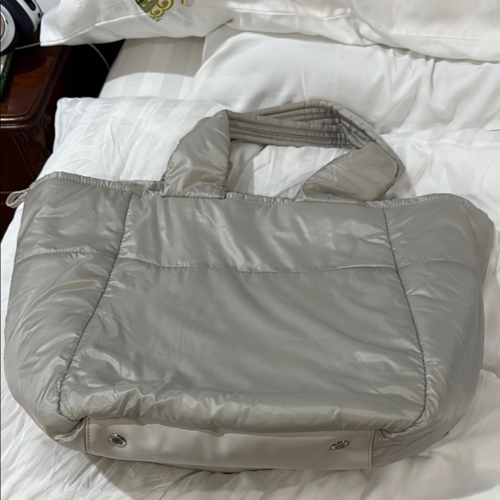 NWOT Caraa Gray Silver Puffy Cloud Tote Bag with Modern Minimalist Design